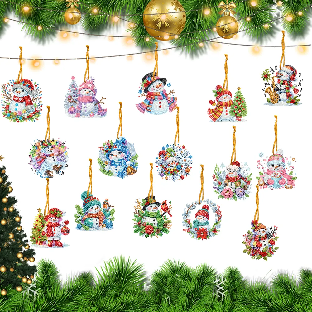 15Pcs DIY Snowman Diamond Painting Pendant (Double-Sided)