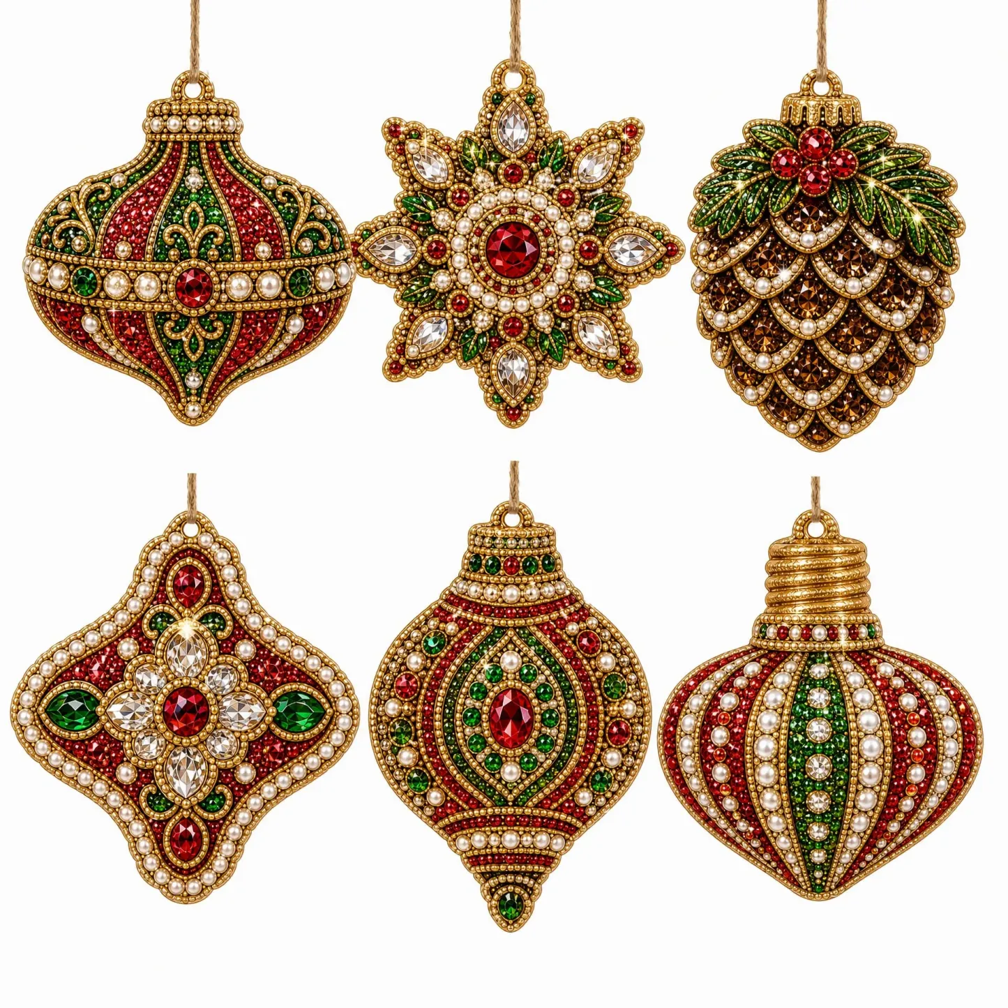 6pcs Luxury Pearl Baubles Pearl Art Diamond Painting  Pendant - Acrylic Christmas Tree Ornaments DIY Decor Kit