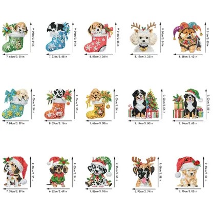 15Pcs DIY Christmas Atmosphere Dog Diamond Painting Pendant (Double-Sided)