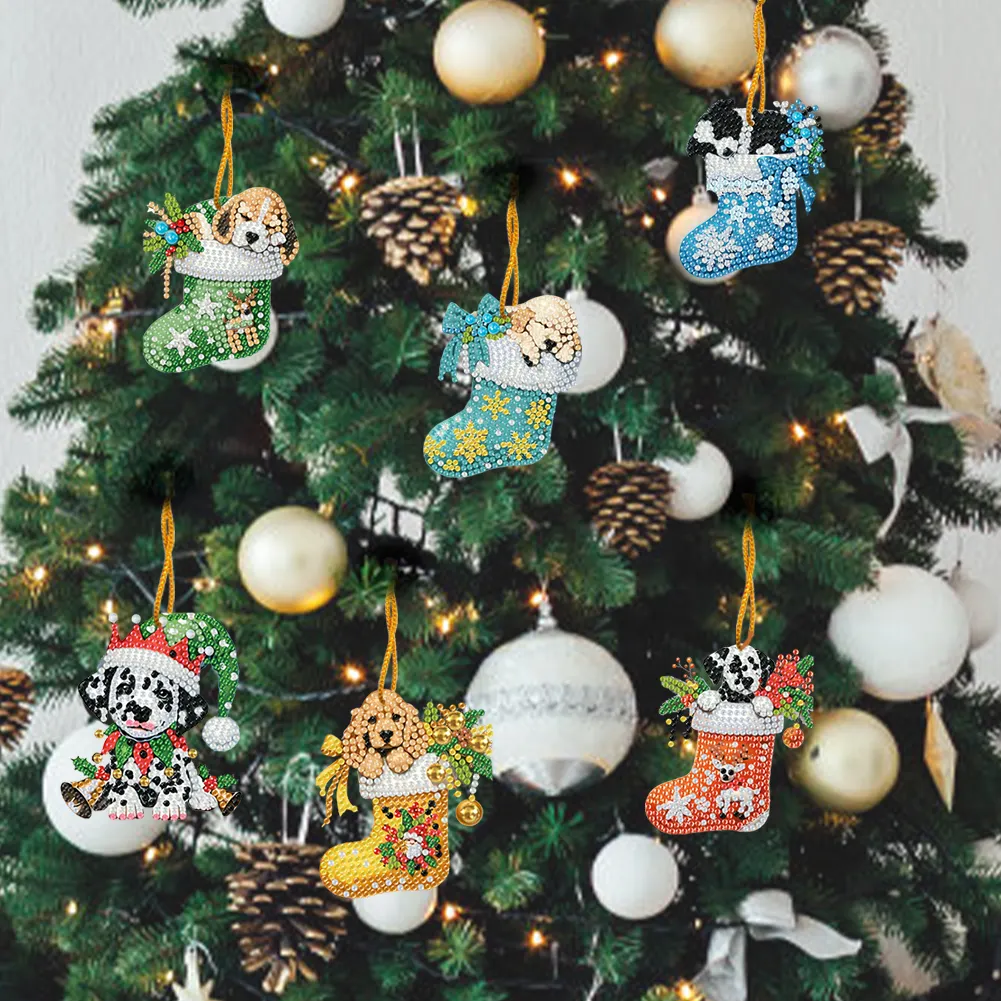 15Pcs DIY Christmas Atmosphere Dog Diamond Painting Pendant (Double-Sided)