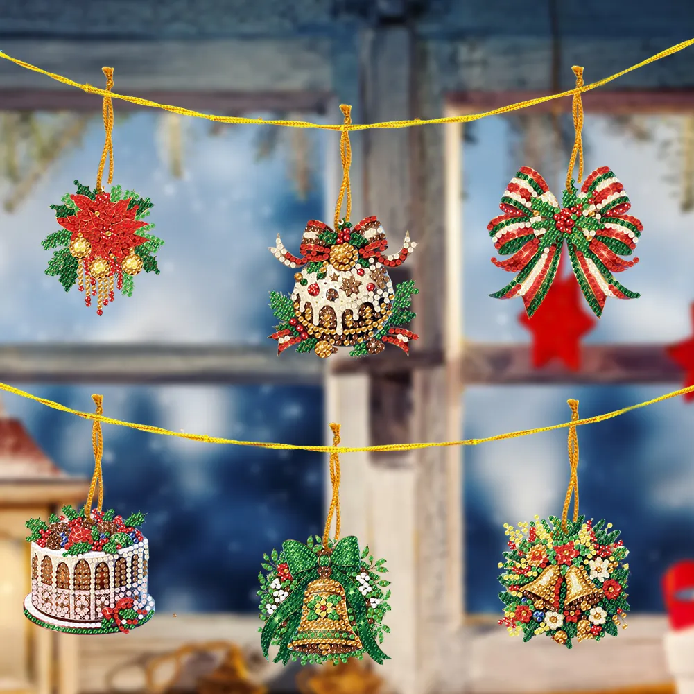 6Pcs DIY Christmas Diamond Painting Pendant (Single-Sided)
