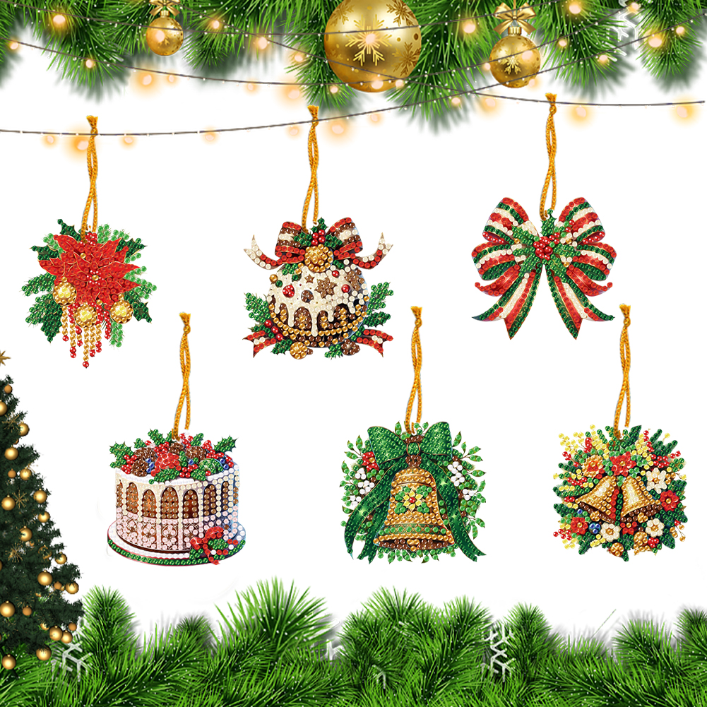 6Pcs DIY Christmas Diamond Painting Pendant (Single-Sided)