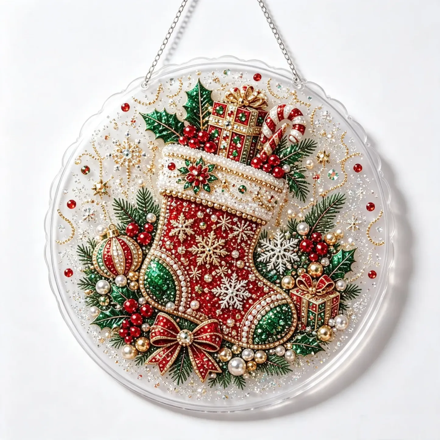 DIY Christmas Stockings Pearl Art Diamond Painting Pendant(Single-Sided)