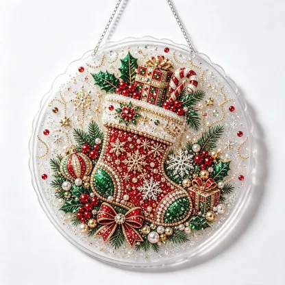 DIY Christmas Stockings Pearl Art Diamond Painting Pendant(Single-Sided)