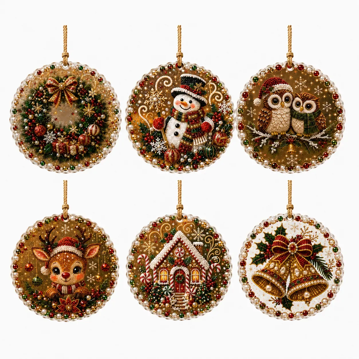6pcs Forest Xmas Pearl Art Diamond Painting Pendant