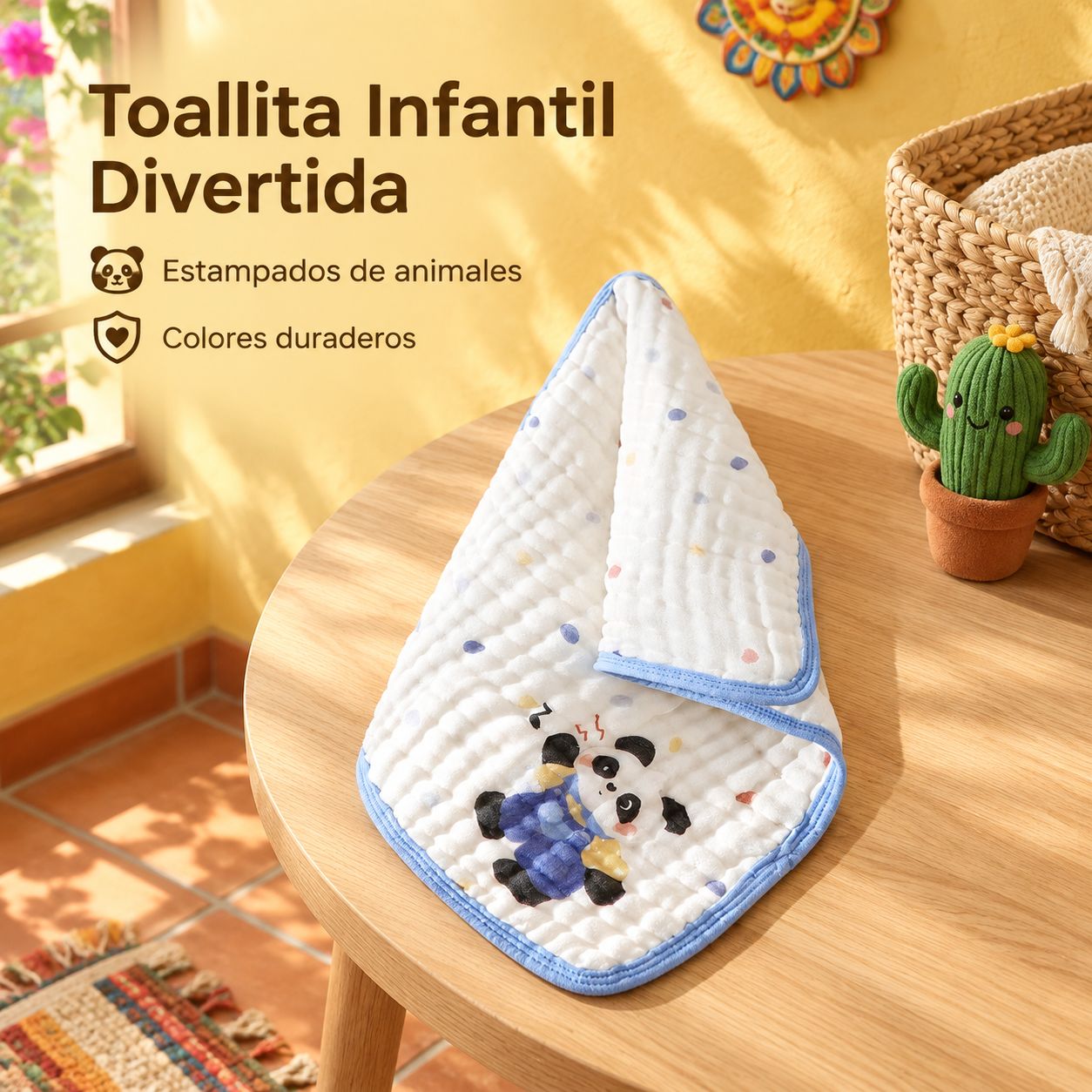 Toalla facial infantil grande de bambú y algodón puro