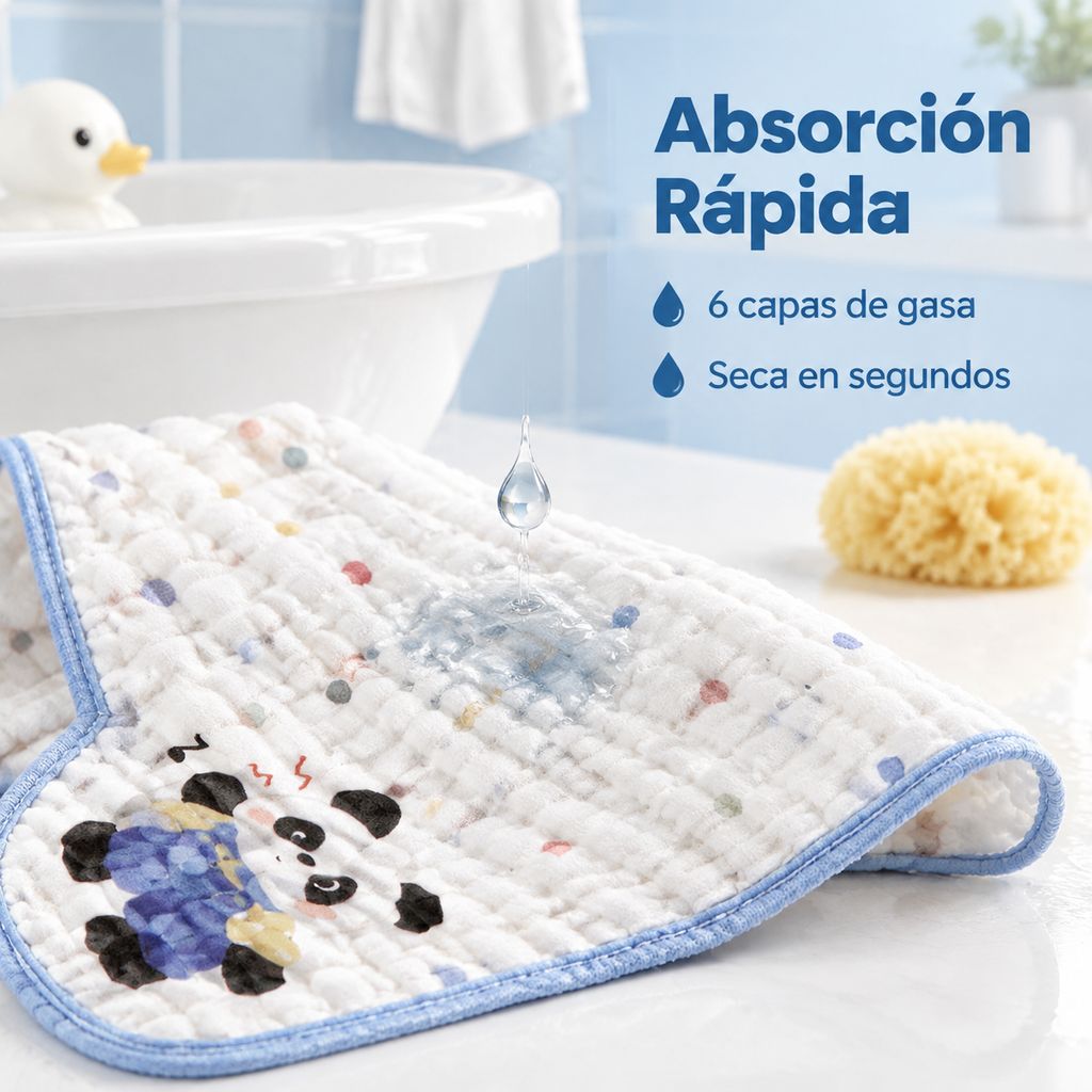 Toalla facial infantil grande de bambú y algodón puro