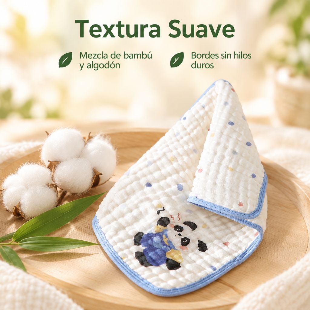 Toalla facial infantil grande de bambú y algodón puro