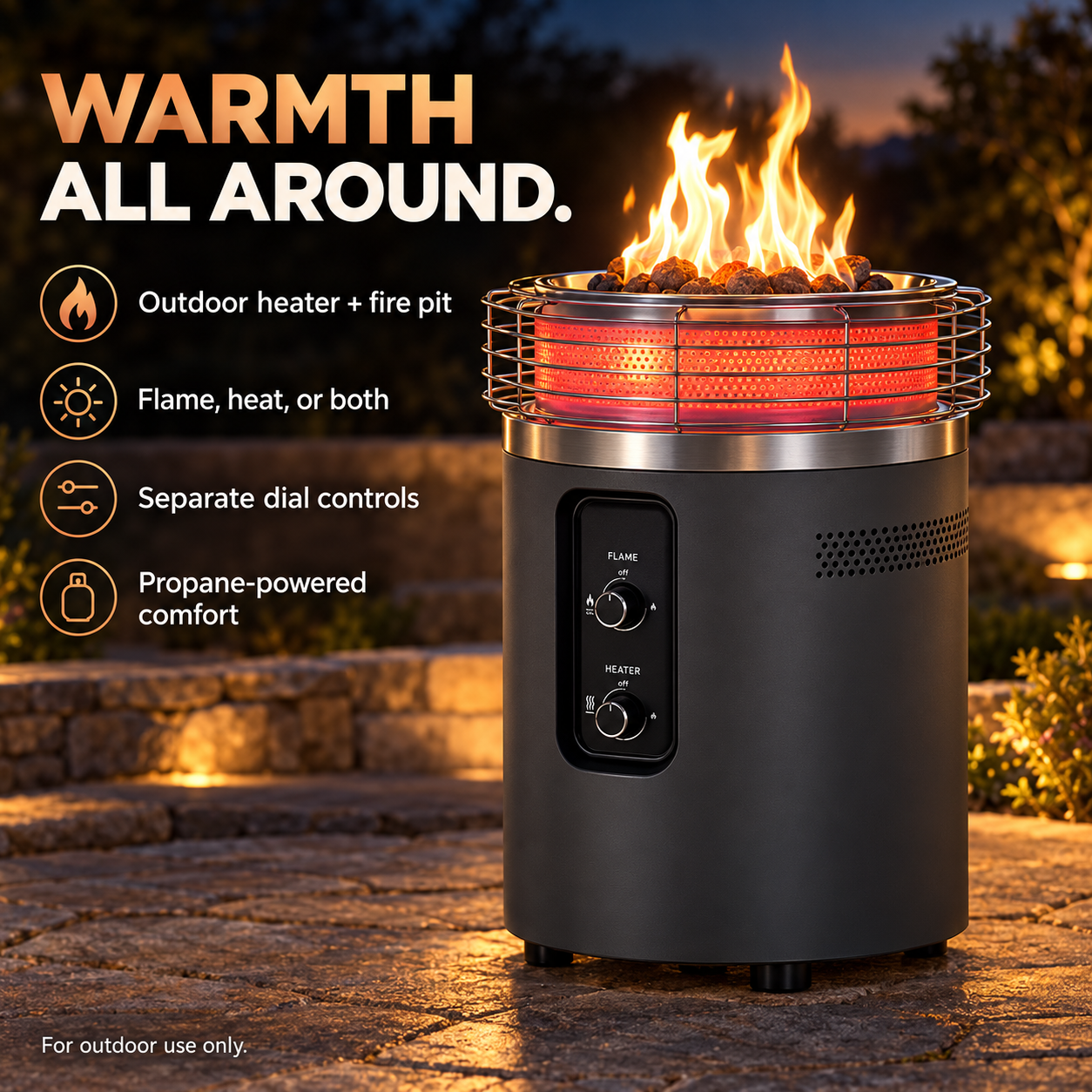 360° Outdoor Patio Heater & Fire Pit Combo with Protective Top Cover