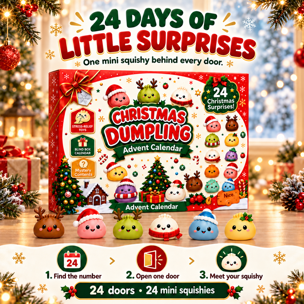 🎅Christmas Squishy Dumpling Mystery Countdown Box🎁