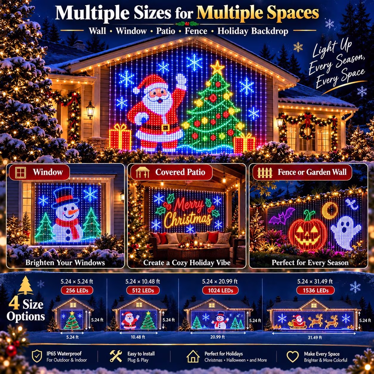 DIY LED Pixel Curtain Lights – App-Controlled Animated Christmas Display Screen