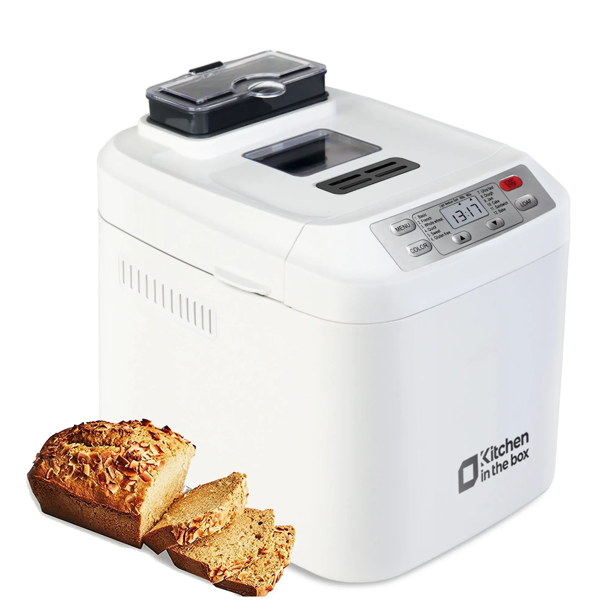 Bread Maker Machine, 12-in-1 Automatic Bread Maker with Auto Fruit Nut Dispenser, 2 LB Large Capacity, Gluten-Free, 13H Delay Timer, 1H Keep Warm, 3 Crust Colors