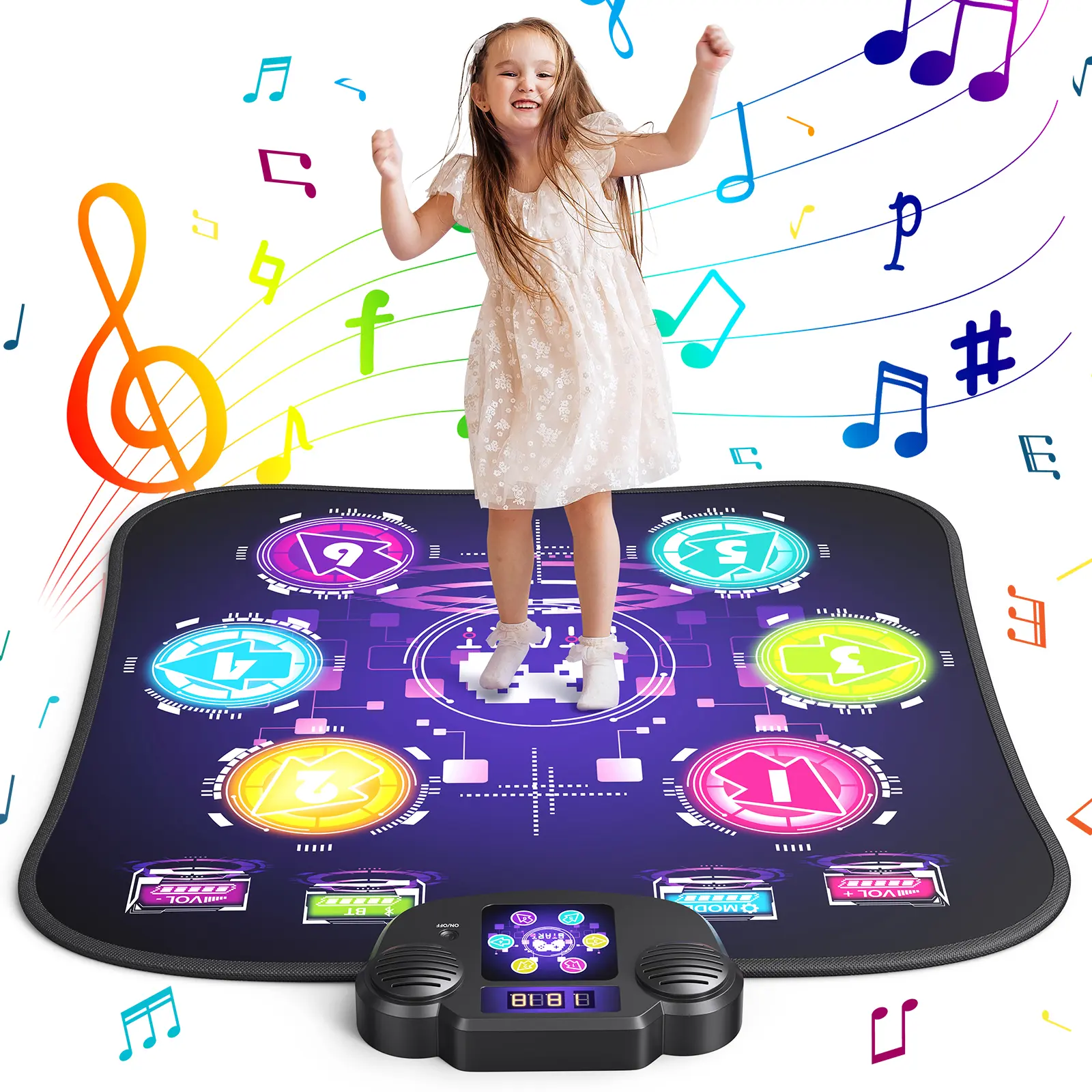 Bluetooth Light-up Dance Mat for Kids, 8-Button Electronic Dance Game Pad