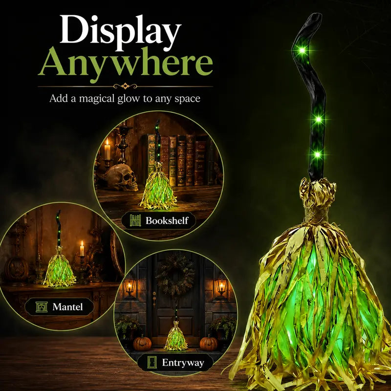Light-up witch broom display ideas for Halloween