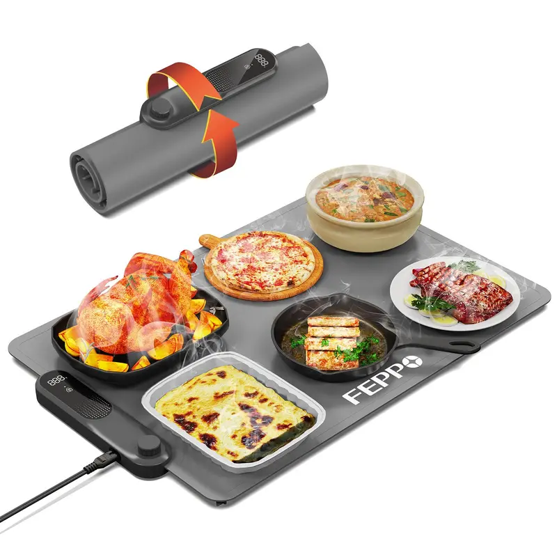 Food Warming Mat, 35""x16"" Food Warmers for Parties Buffet Fast Full-Surface Warming Mat for Food with 19 Level Adjustable Temperature and 6 Hours Timer, Roll Up Food Warmer