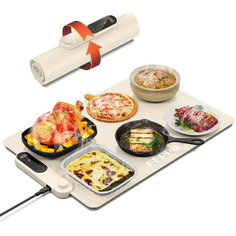 Food Warming Mat, 35""x16"" Food Warmers for Parties Buffet Fast Full-Surface Warming Mat for Food with 19 Level Adjustable Temperature and 6 Hours Timer, Roll Up Food Warmer