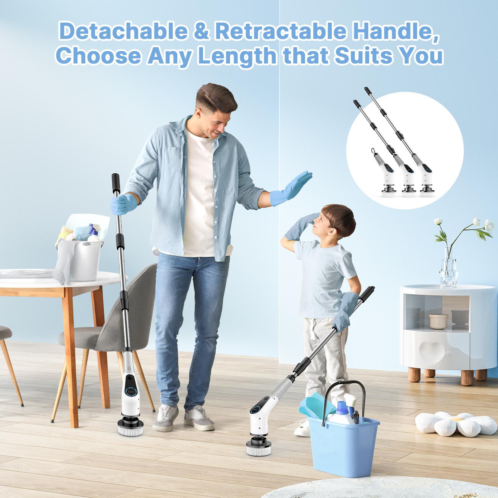 Dovety Cordless Handheld Electric Spin Scrubber Cleaning Set - 8 Replacement Heads, 2 Adjustable Low/High Speeds for Tasks, Extension Handle, Fast Charge Tool for Bathroom, Car, Households
