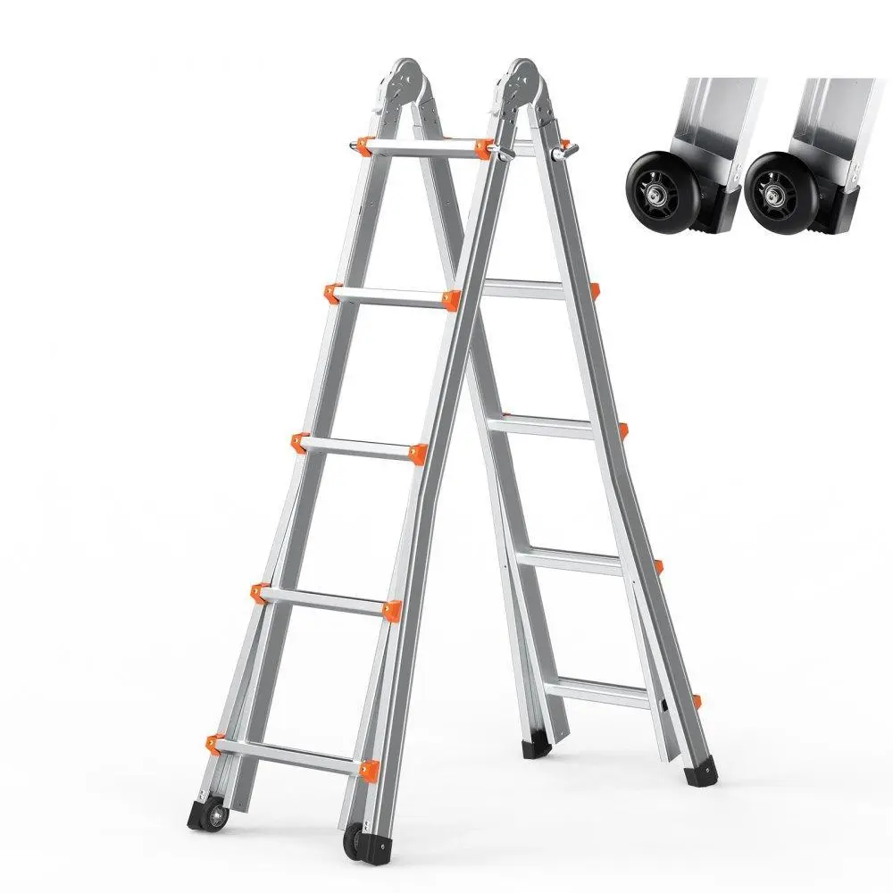16.7 FT telescoping A-frame ladder with dual wheels