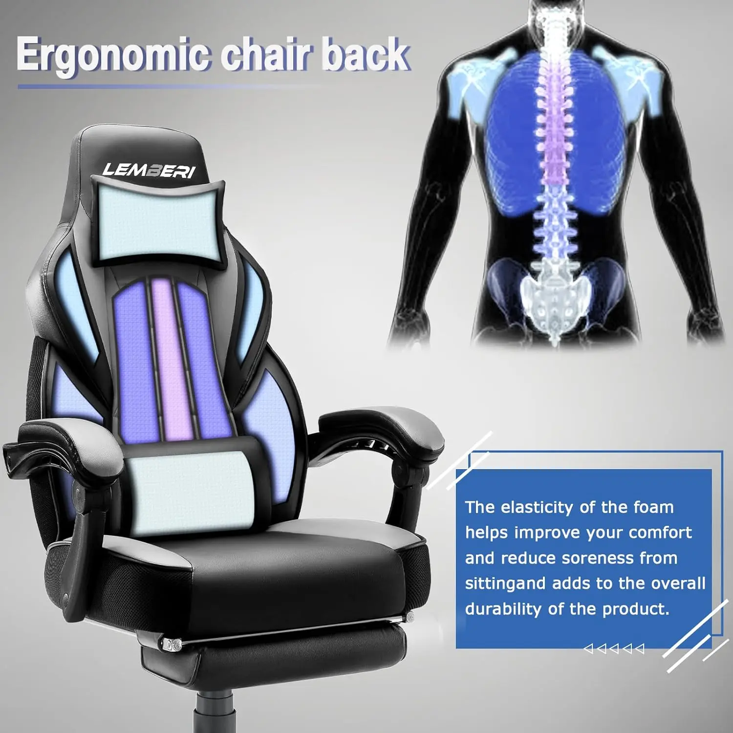 Gaming Chairs for Adults,Ergonomic Video Game Chairs with footrest,Big and Tall Gaming Chair 400lb Weight Capacity, Racing Style Computer Gamer Chair with Headrest and Lumbar Support