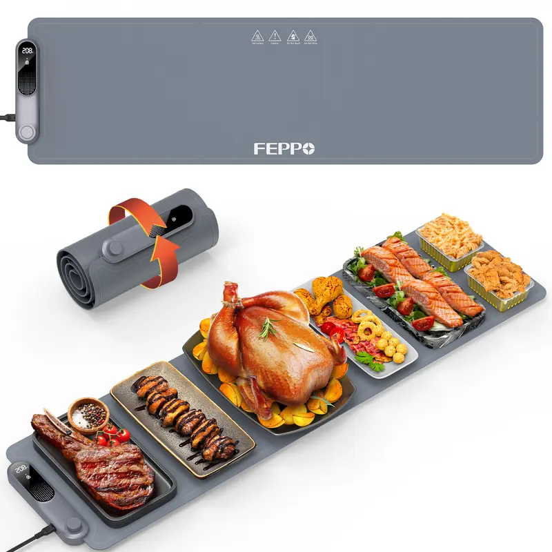 Food Warming Mat, 35""x16"" Food Warmers for Parties Buffet Fast Full-Surface Warming Mat for Food with 19 Level Adjustable Temperature and 6 Hours Timer, Roll Up Food Warmer