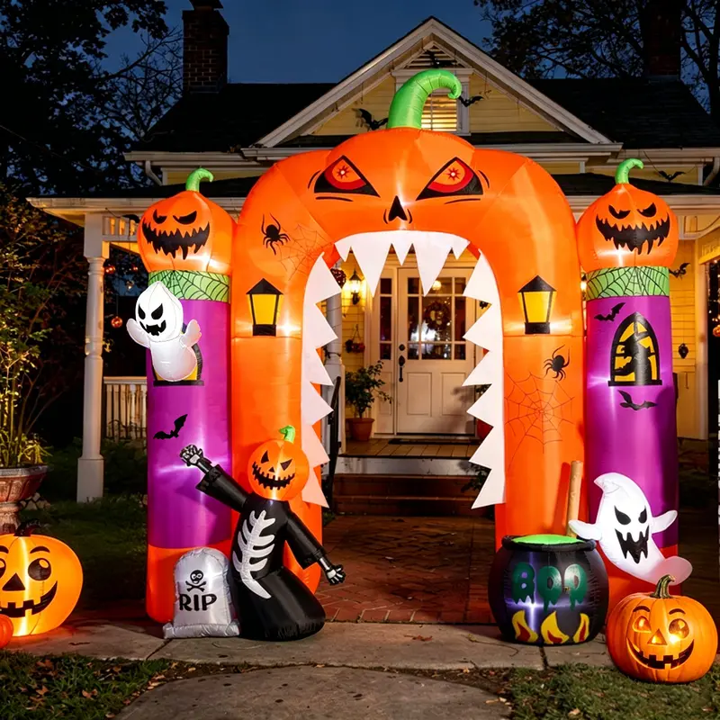 SHareconn 10FT Halloween inflatable pumpkin arch with LED lights