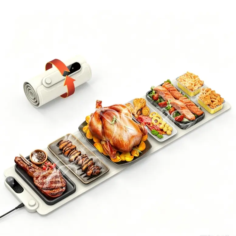 Food Warming Mat, 35""x16"" Food Warmers for Parties Buffet Fast Full-Surface Warming Mat for Food with 19 Level Adjustable Temperature and 6 Hours Timer, Roll Up Food Warmer