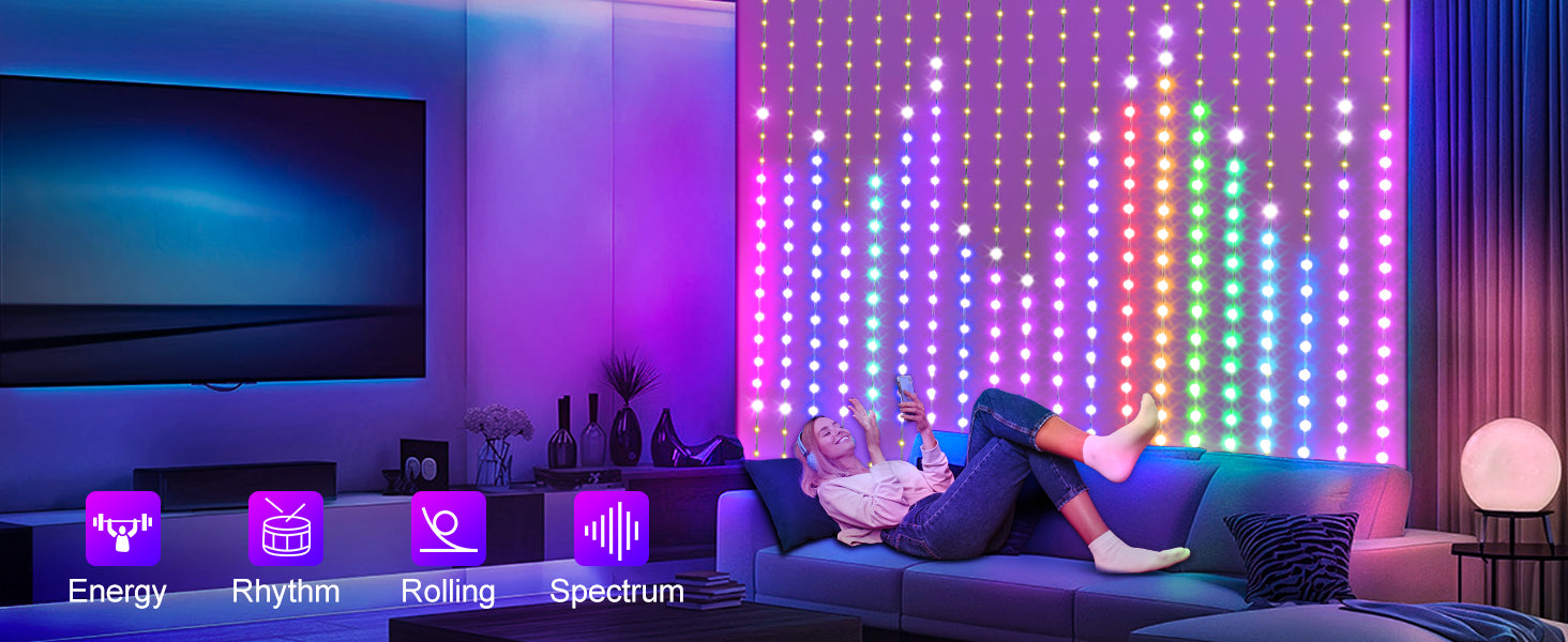Outdoor smart curtain lights with Music Sync Modes