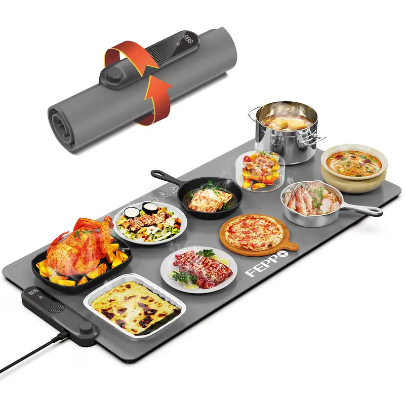 Food Warming Mat, 35""x16"" Food Warmers for Parties Buffet Fast Full-Surface Warming Mat for Food with 19 Level Adjustable Temperature and 6 Hours Timer, Roll Up Food Warmer