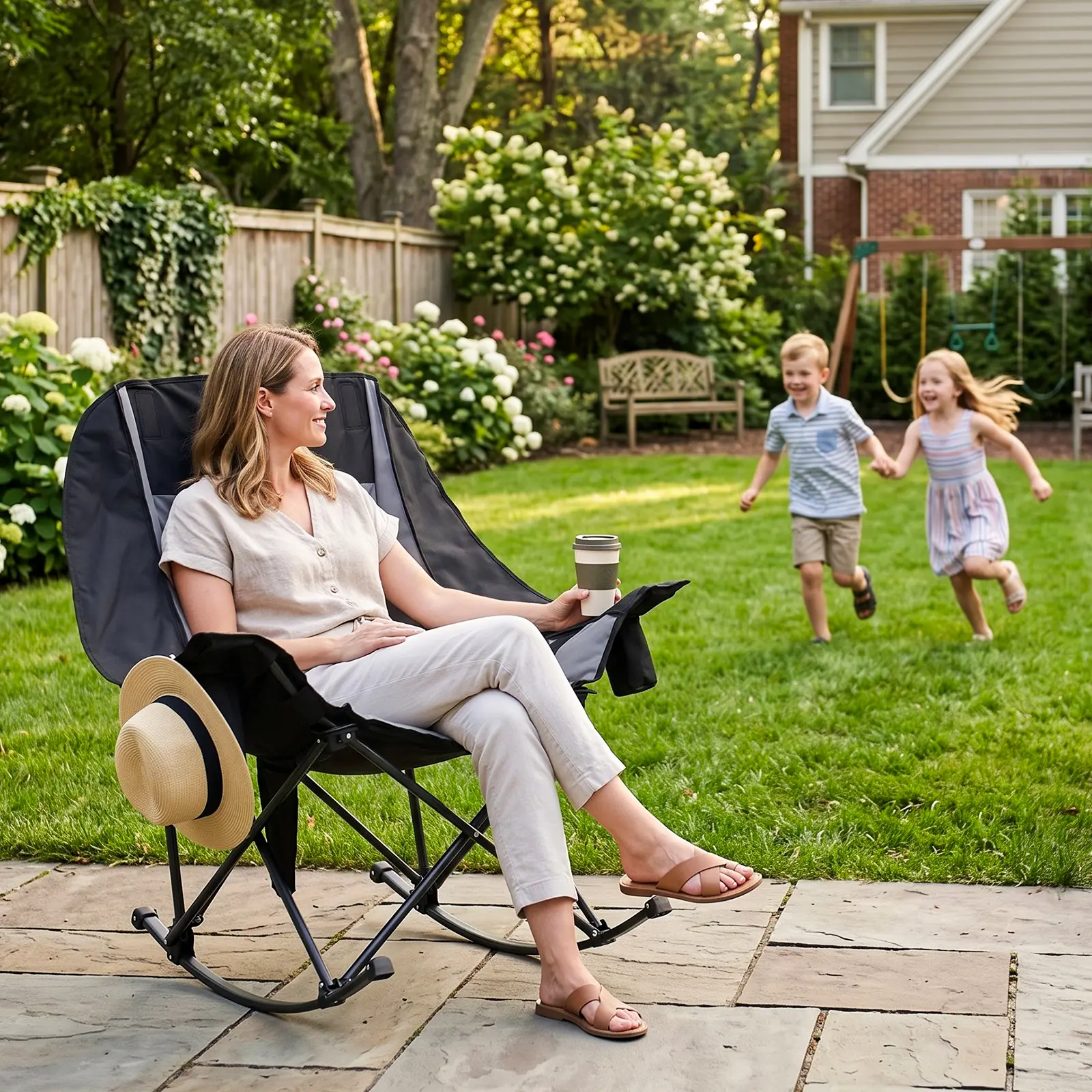 XXL Heated Folding Rocking Camping Chair, Dual-Zone Heating, Built-in Cooler, 400lb Capacity
