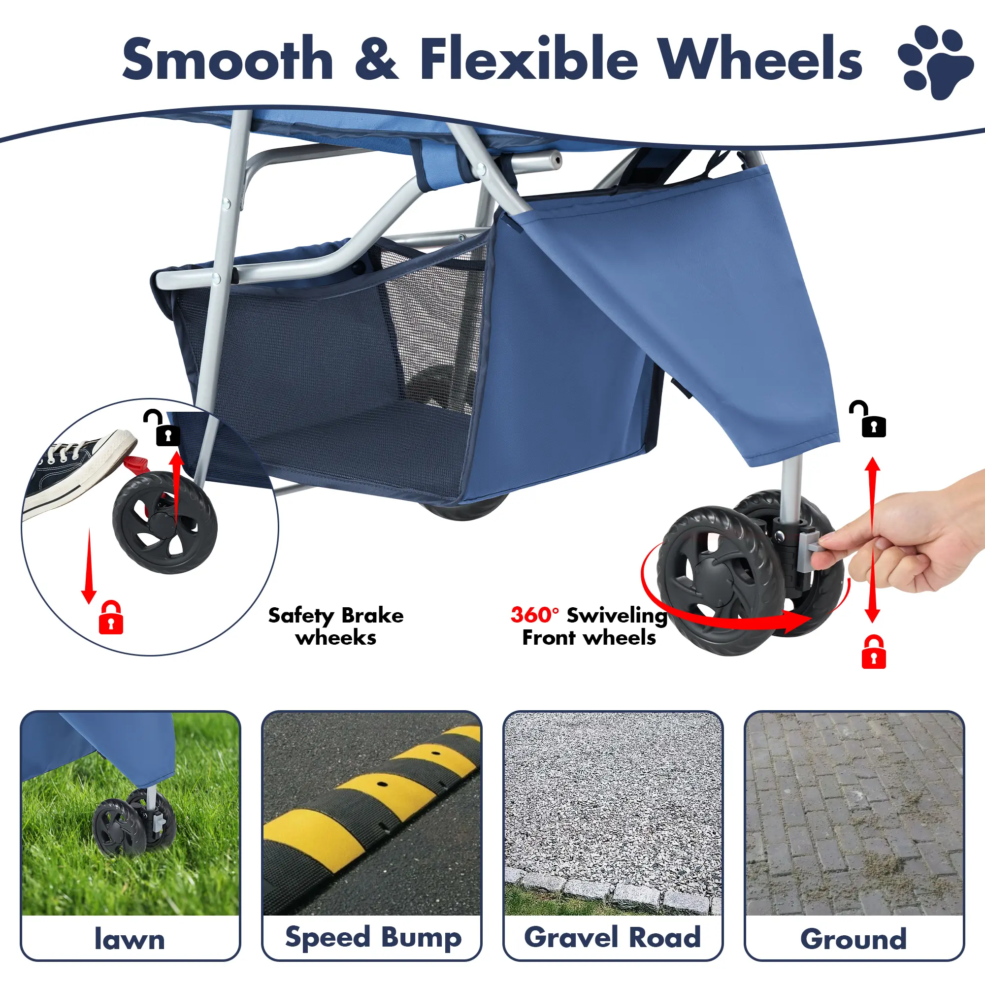 🐱🐶3-Wheel Pet Stroller, Foldable Breathable Pet Carrier for Small & Medium Dogs Cats