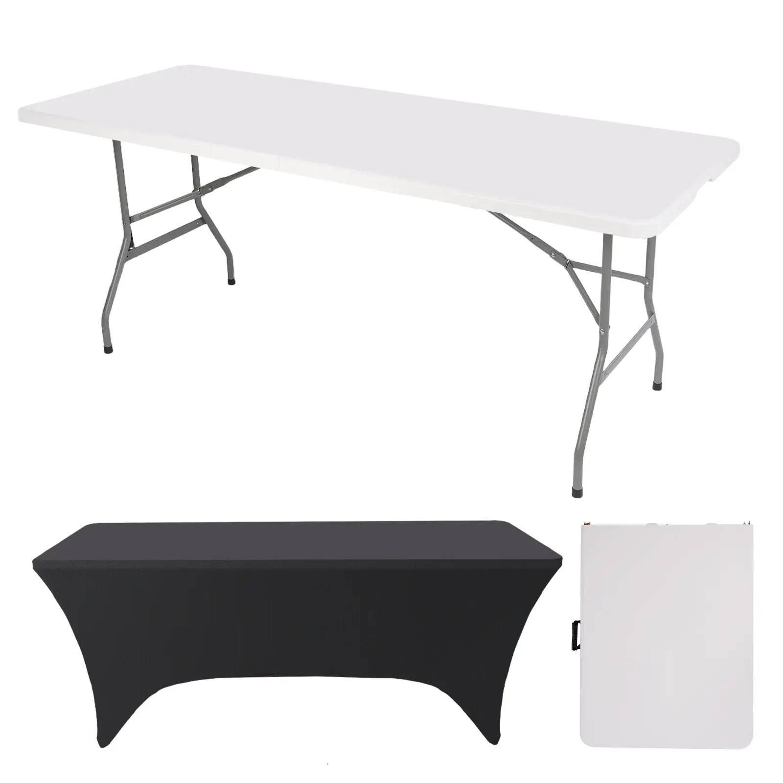 6 Feet Foldable Table with Carrying Handle & Tablecloth Set