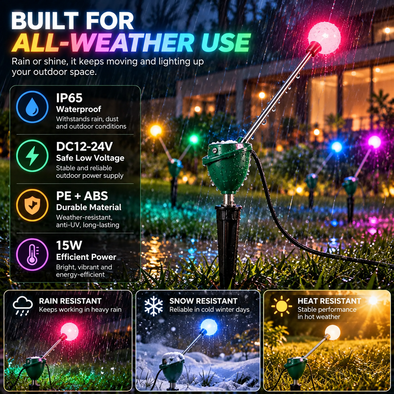 7-color firefly garden light in outdoor setting