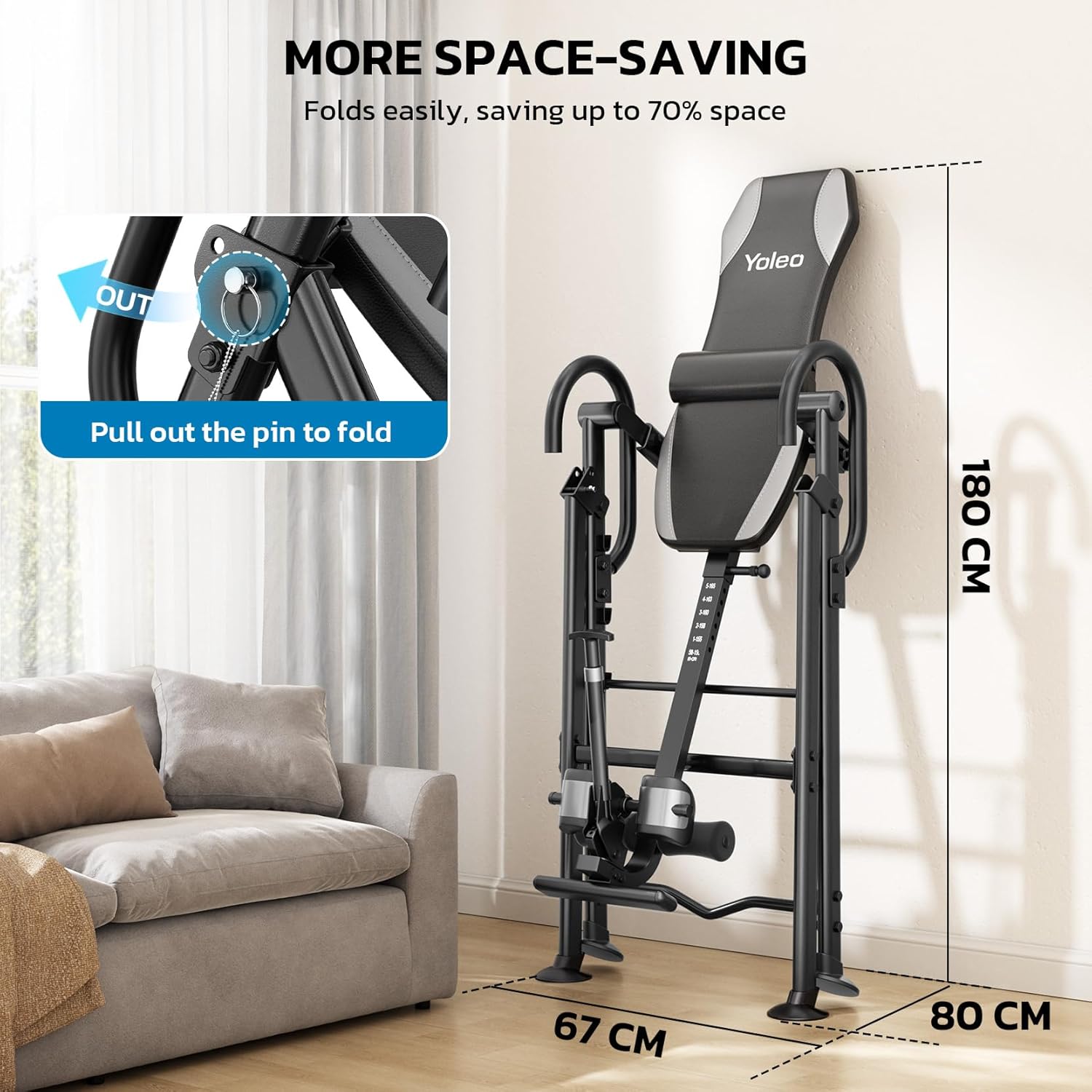 YOLEO Gravity Heavy Duty Inversion Table for Pain Relief Therapy with Headrest & Adjustable Protective Belt Back Stretcher Machine