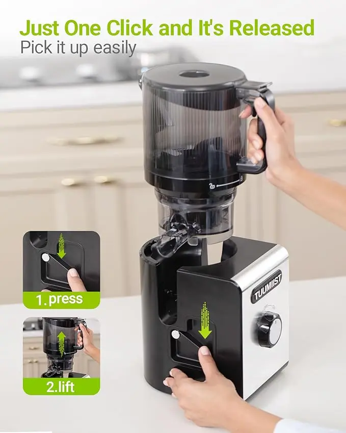 Cold Pressed Juicer - 6.5 in Extra Large Feed Chute Kitchen Accessories, Knob Control Adjustable Speed, Whole Fruit & Vegetable Compatible, Easy to Clean, High Juice Yield, BPA Free, Ideal for Fitness Routines & Gifting, Meal Prep & Family Meals