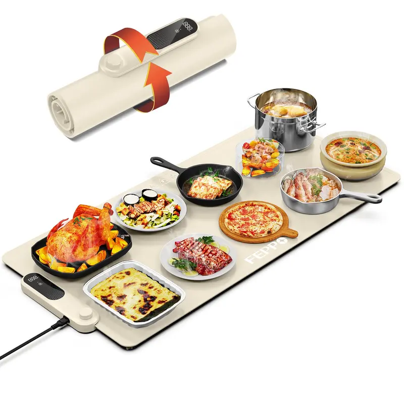 Food Warming Mat, 35""x16"" Food Warmers for Parties Buffet Fast Full-Surface Warming Mat for Food with 19 Level Adjustable Temperature and 6 Hours Timer, Roll Up Food Warmer
