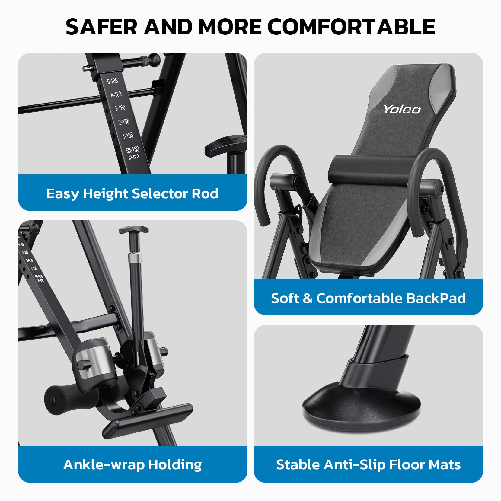 YOLEO Gravity Heavy Duty Inversion Table for Pain Relief Therapy with Headrest & Adjustable Protective Belt Back Stretcher Machine
