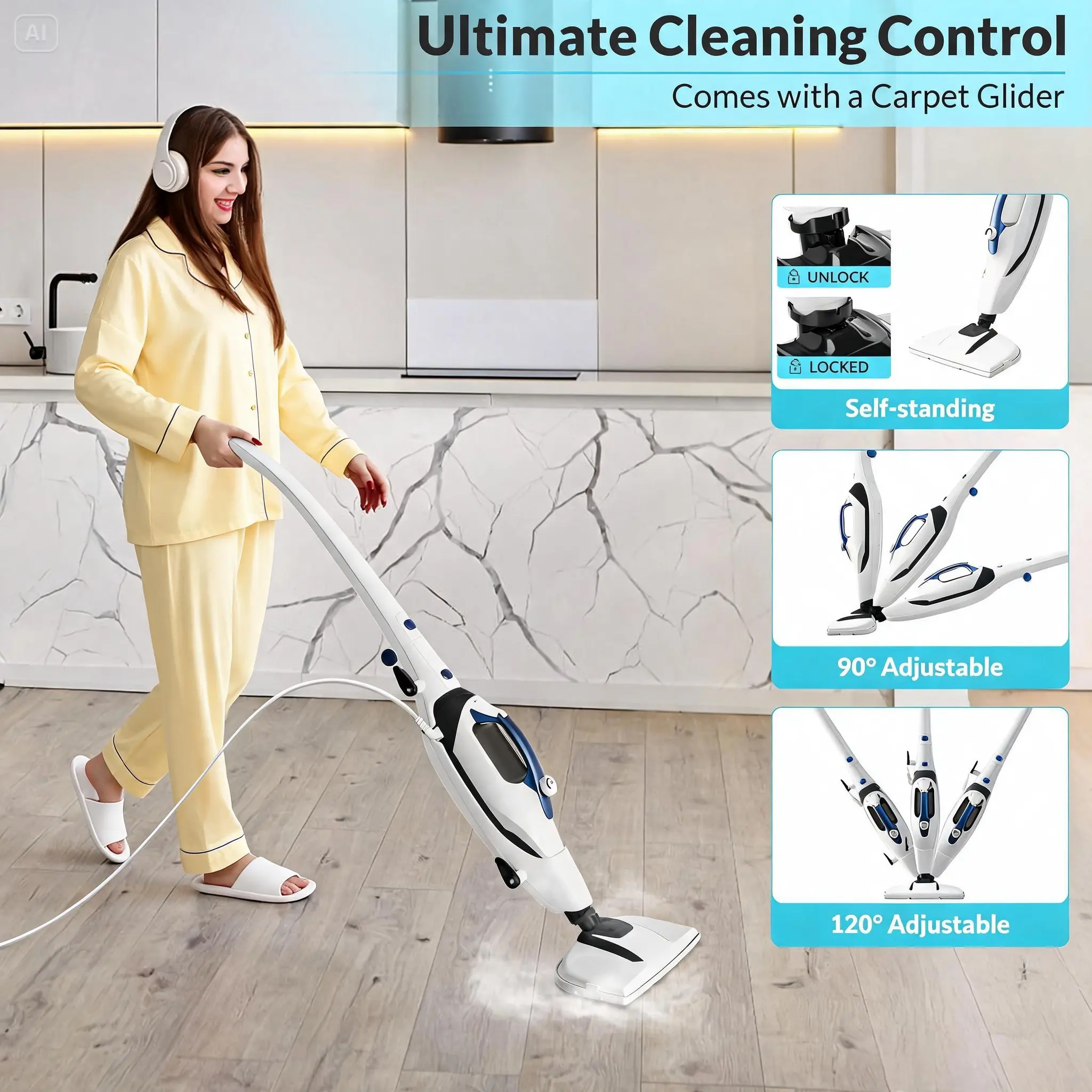 GLEEHILL 10-in-1 Steam Mop with Handheld Steamer