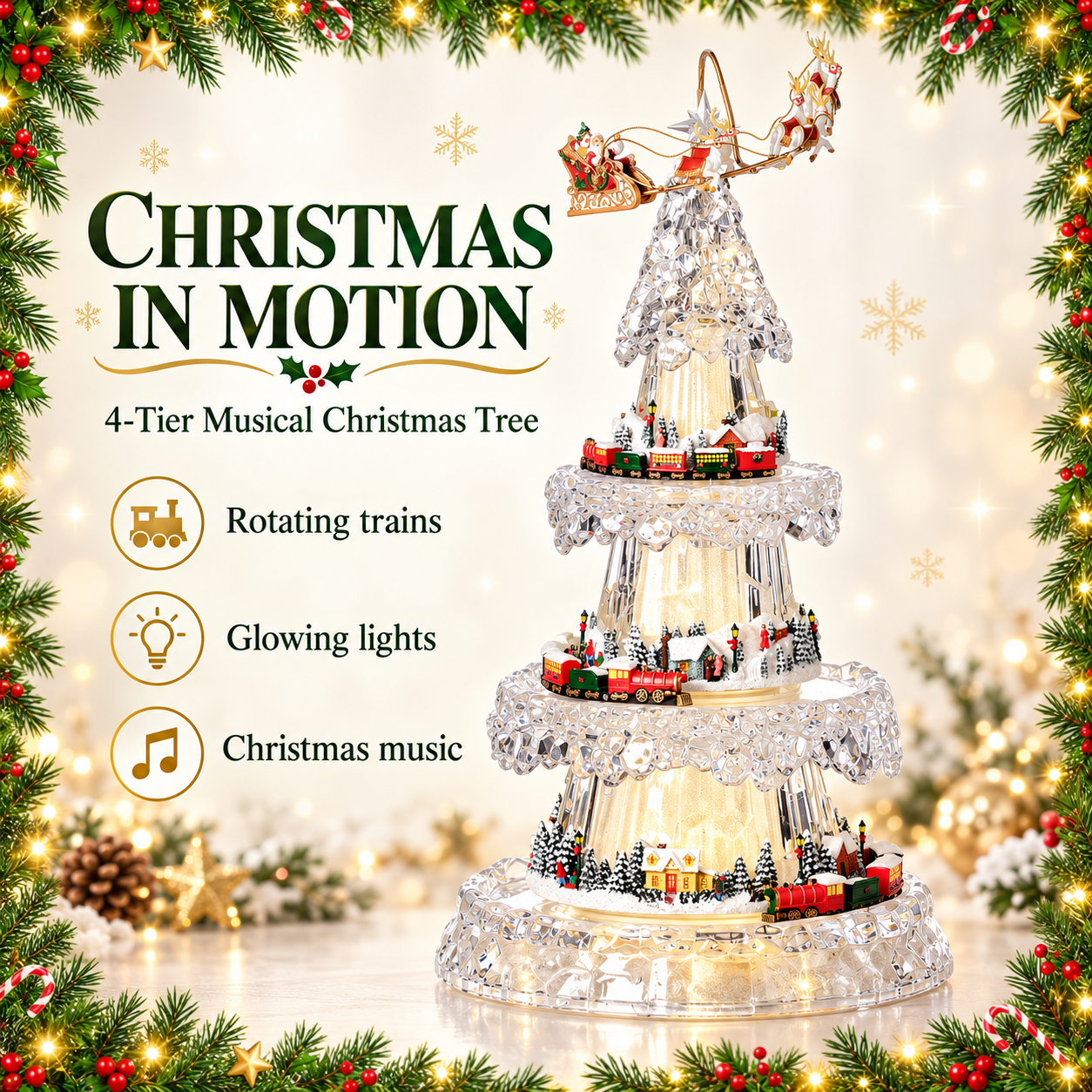 Amusements Lighted Musical 4-Tier Rotating Christmas Tree with Train