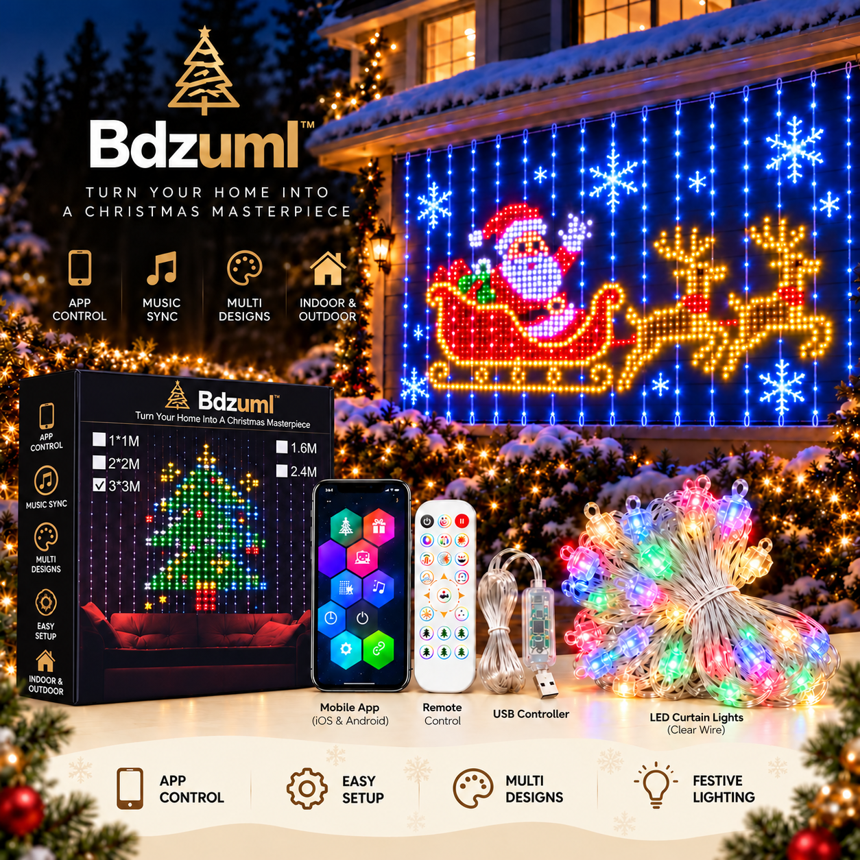 DIY LED Pixel Curtain Lights – App-Controlled Animated Christmas Display Screen