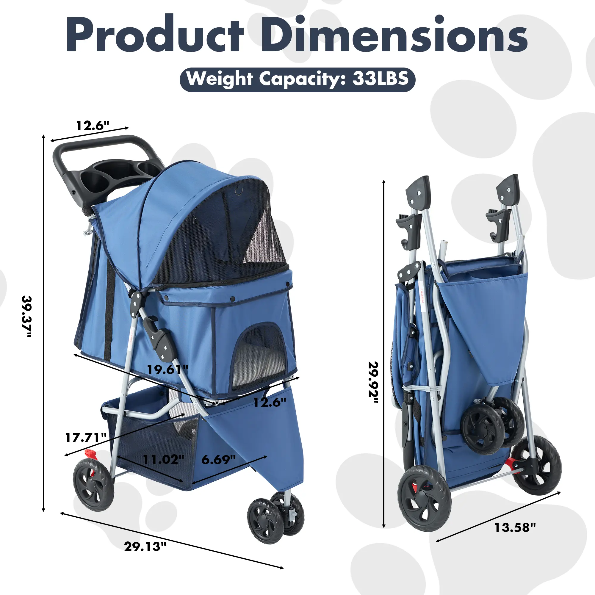 🐱🐶3-Wheel Pet Stroller, Foldable Breathable Pet Carrier for Small & Medium Dogs Cats