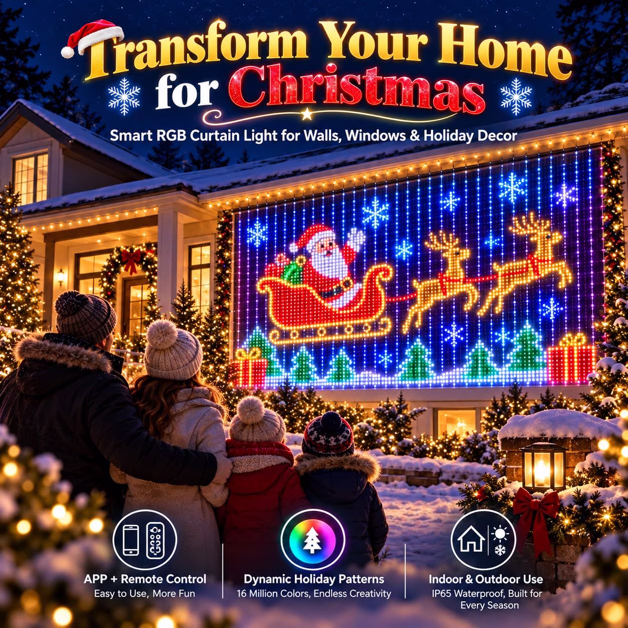 DIY LED Pixel Curtain Lights – App-Controlled Animated Christmas Display Screen