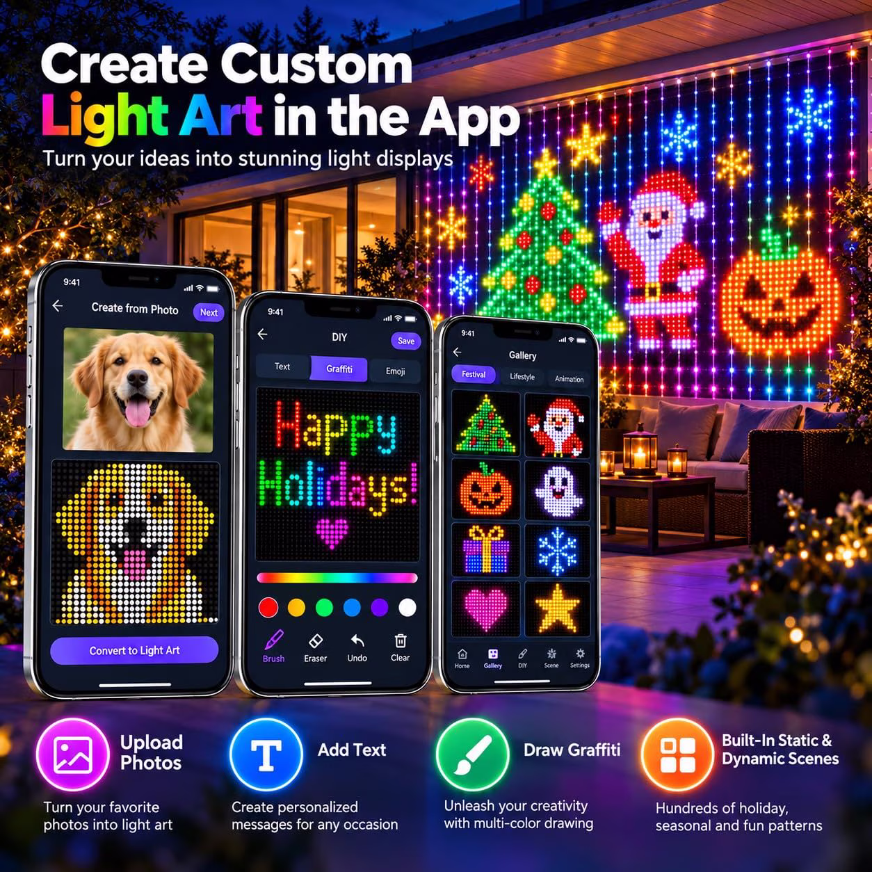 DIY LED Pixel Curtain Lights – App-Controlled Animated Christmas Display Screen