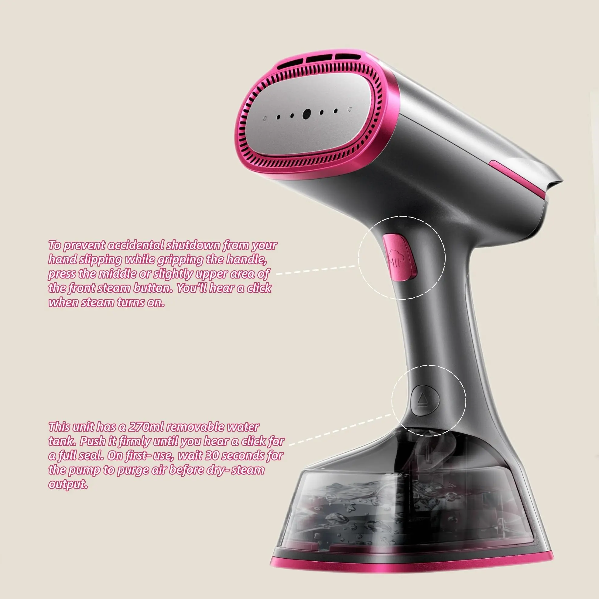 2-in-1 Vacuum Garment Steamer 270ml