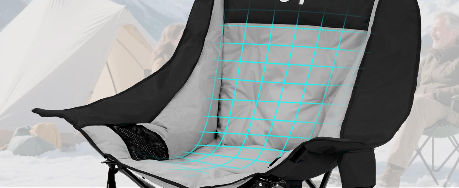 ABORON Heated Rocking Chair, XXL Oversized Folding Outdoor Camping Chair, Padded Lawn Chair - Oxford Fabric, Full Body Cushion, Built-in Cooler, Side Pocket, 400lb Capacity, for Balcony, Patio,Sports Events,Camping Gear【Battery Not Included】sohochic