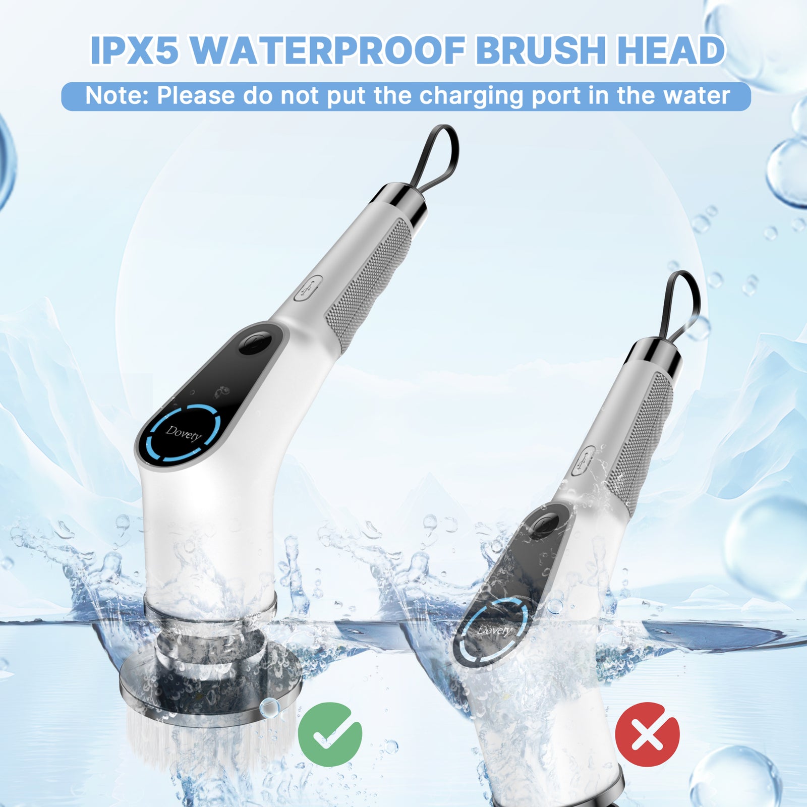 Electric spin scrubber brush head for wet cleaning