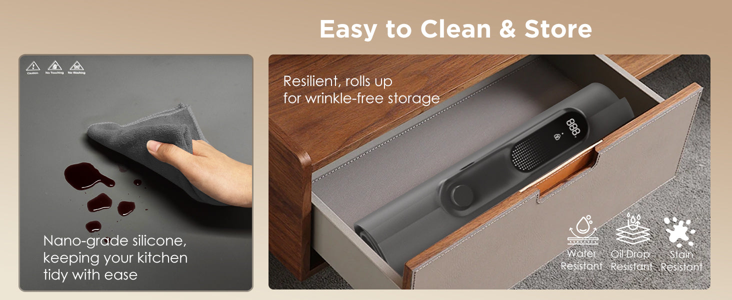 Warming mat cleaning and roll-up storage
