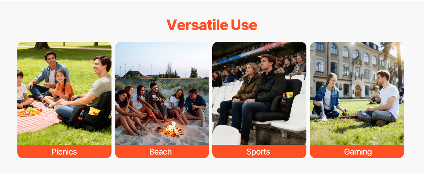 Portable stadium seat in picnic, beach, stadium and outdoor leisure settings