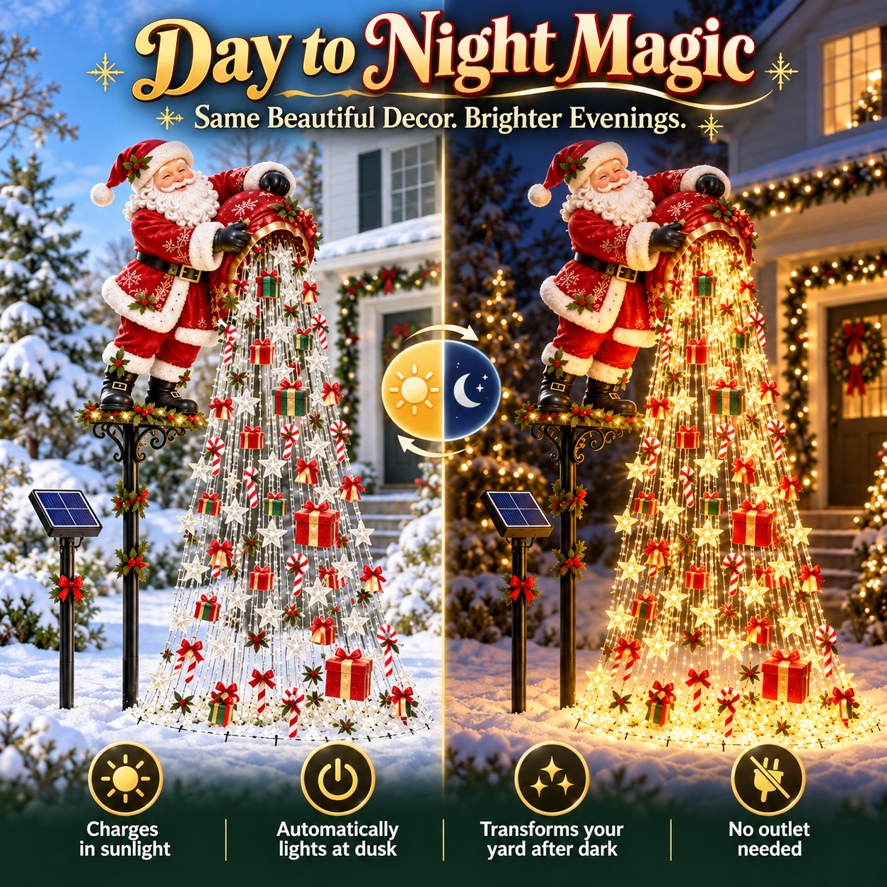 Santa garden light day and night