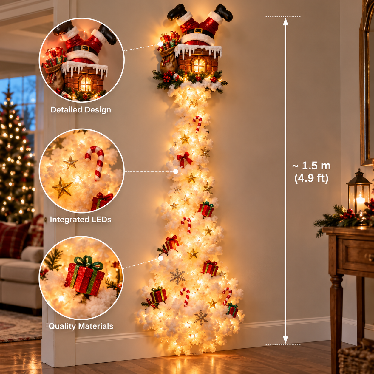 Santa wall light details and approximate 150 cm height