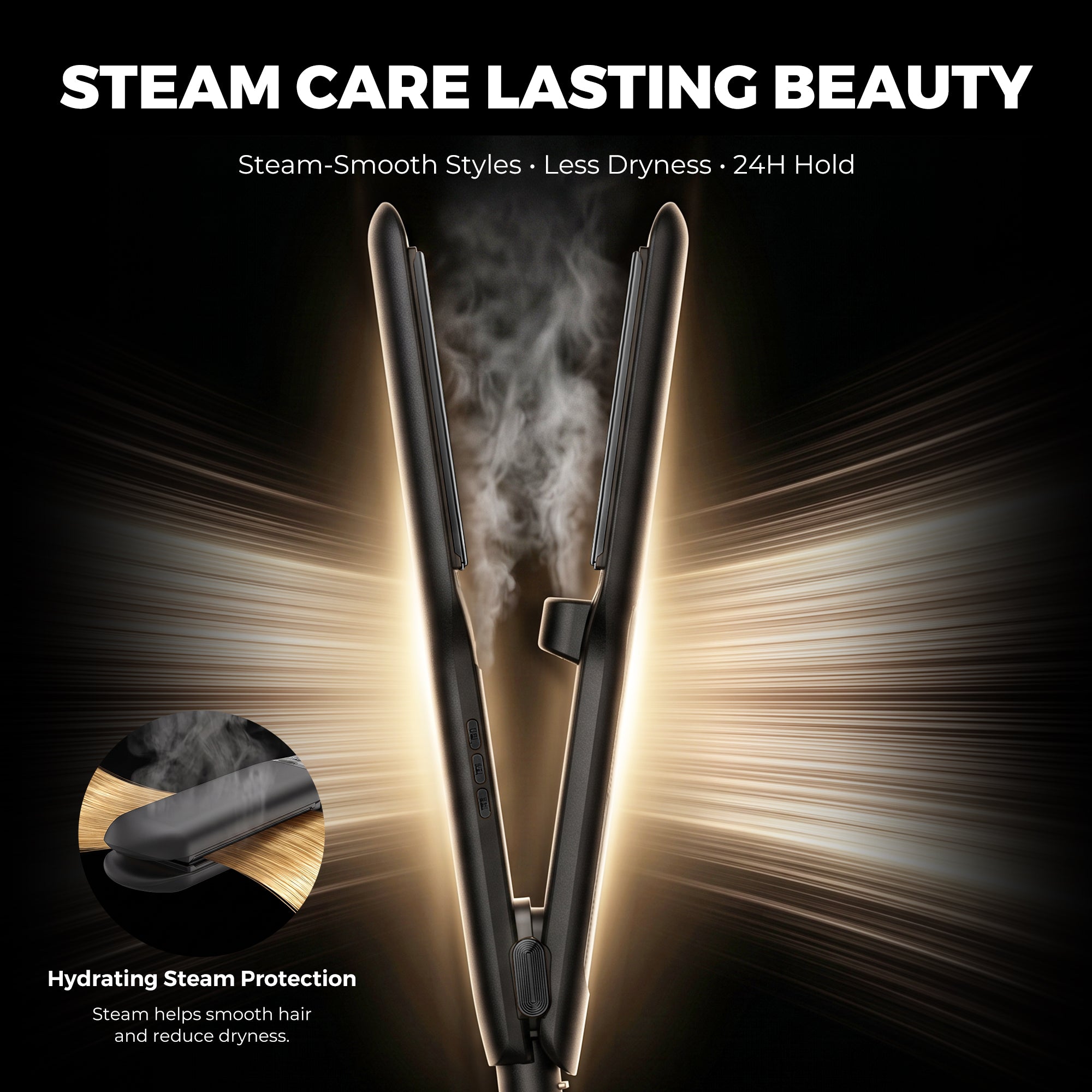 Steam Hair Straightener & Curling Tool, Infrared Protection, Frizz Smoothing for All Hair Types